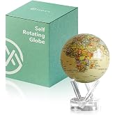 MOVA Self Rotating Globe, Antique Yellow Political Map Classic (4.5") | solar powered globe, no batteries or cords, gift for geography lovers, premium kinetic display, office desk decor