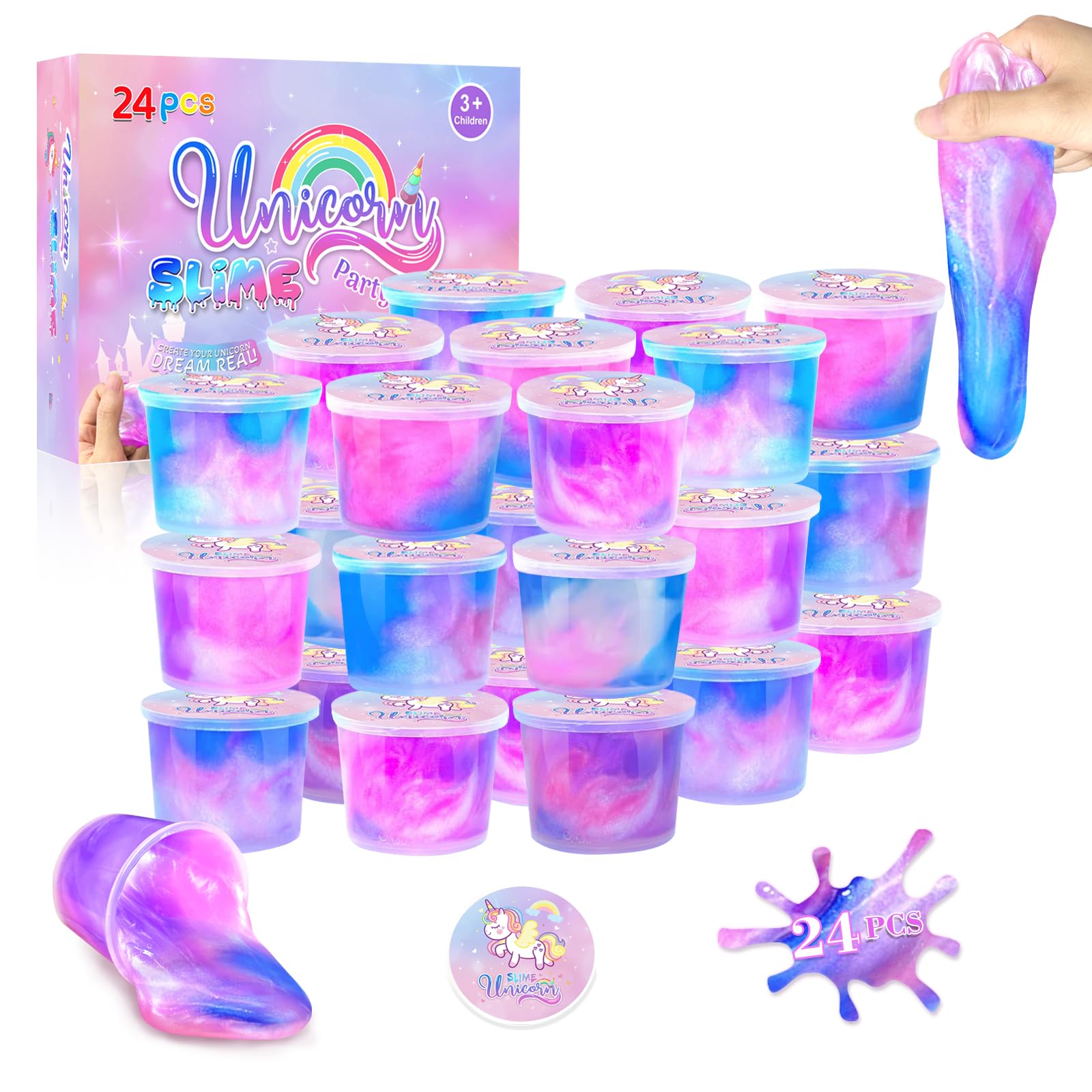 Photo 1 of 24 Pack Unicorn Slime Party Favors for Kids Slime Cup Bulk DIY Stress Relief Putty Toy Stretchy Non-Sticky Christmas Easter Birthday Goodie Bag Stuffer Classroom Reward for Girls Boys