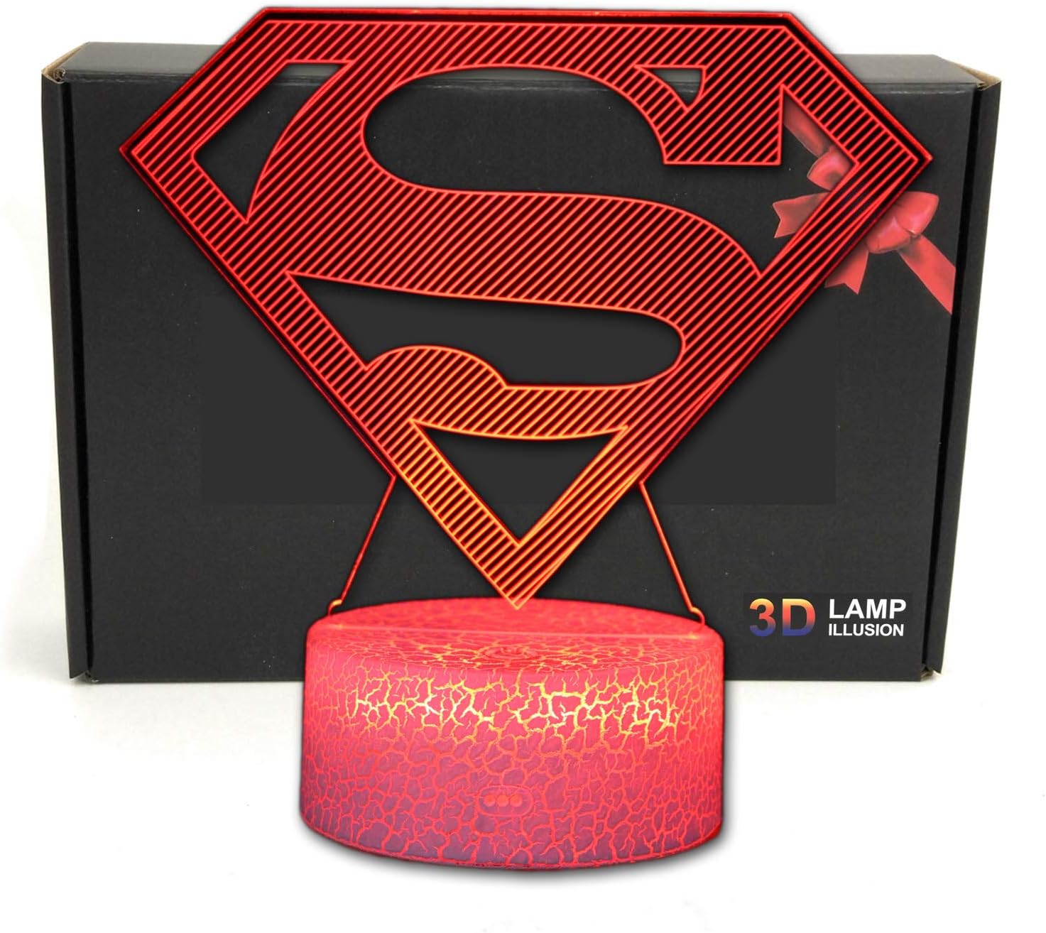 LED Superhero 3D Optical Illusion Smart 7 Colors Night Light Table Lamp with USB Power Cable (Superman Logo)