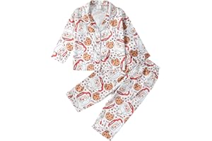 BULINGNA Kids Toddler Girl Boy Christmas Two Piece Pajamas Set Santa Claus Cookie Satin Pajamas Top with Pants Xmas Sleepwear
