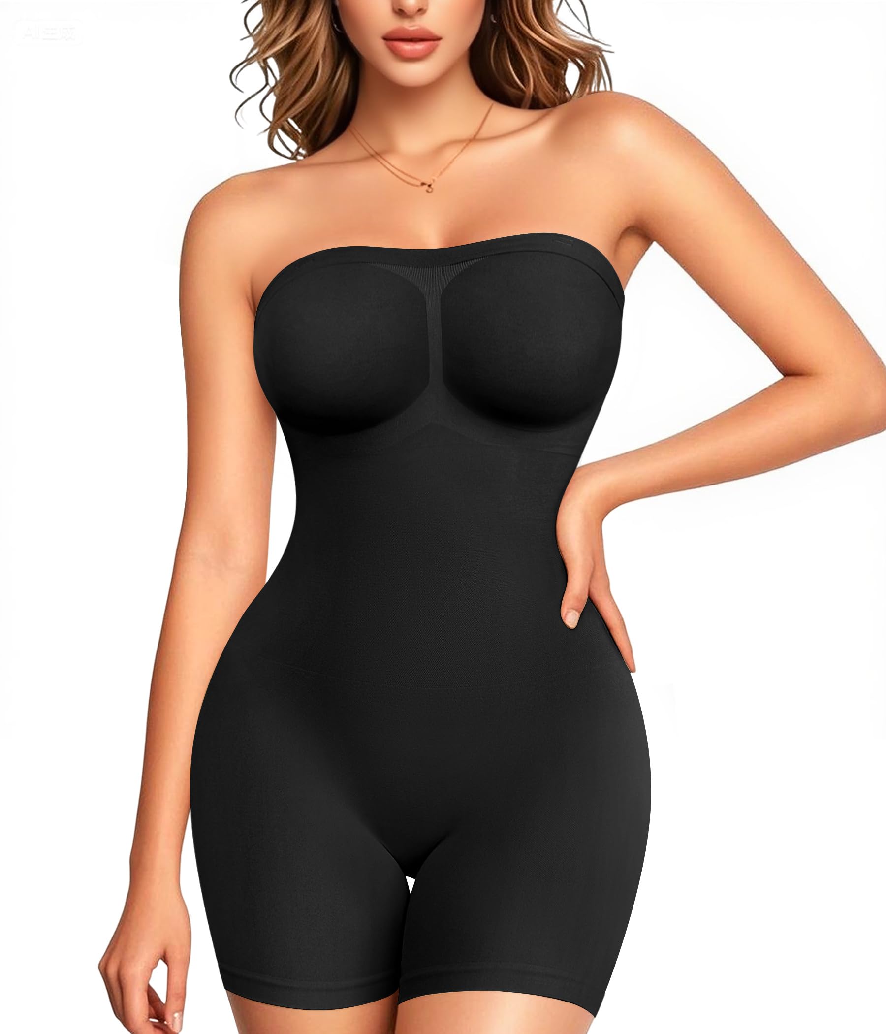 Photo 1 of AGILONG Strapless Shapewear Bodysuits for Women Tummy Control Body Suits Full Body Shaper with Removable Straps(Black,Medium)