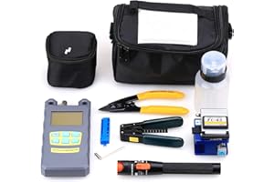 KELUSHI FTTH Fiber Cold Connection Tool Kit 19 in 1 with FC-6S 10KM Fiber Cleaver Visual Fault Locator Optical Power Meter Cable Tester Stripping Tool Cotton Swab