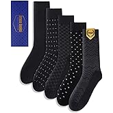 Juedverty 5 Pairs Mens Dress Socks Size 9-12,Combed Cotton Classic Business Patterns Comfort Crew Sock Size 10-13