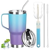 GUDEMAO 20 oz Tumbler with Handle, Stainless Steel Insulated Tumbler with Lid and Straw, Double Wall Vacuum Coffee Mug Tumbler, Insulated Coffee Thermal Cup for Cold and Hot (Blue Purple)