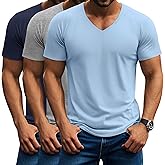 Riyiper 3 Pack Men's Short Sleeve V Neck T-Shirts Raglan Curved Hem Shirts Casual Basic Tops Soft Summer Stretchy Tees