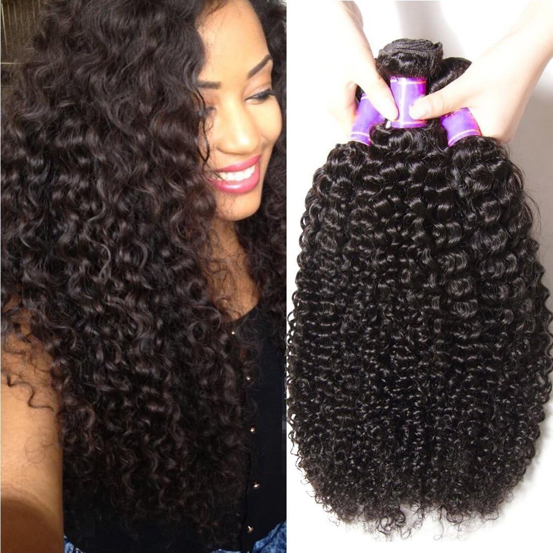 ALI JULIA Wholesale 3-Pack 10A Malaysian Virgin Curly Hair Weave Real Human Hair Weft Extensions Cheap Bundle Hair Products Natural Color 95-100g/pc (18 20 22 inch)