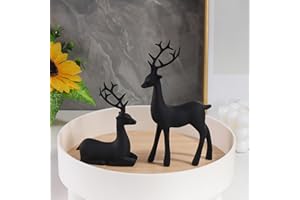 2-Pack Resin Christmas Reindeer Figurines,Black Resin Christmas Elk Statues,Xmas Reindeer Sculpture for Holiday Tabletop, Man