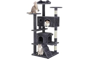 Aidoly Cat Tree 54 Inch, Multi-Level Cat Tower with Condo, Perches, Sisal Scratching Posts and Climbing Ladder, Pet Play Toy Balls House for Indoor Cats, Dark Grey