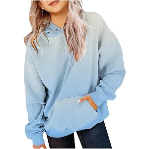 Cute Hoodies for Girls Gradient Hooded Sweatshirts Oversized Long Sleeve Pullover Tops Preppy Clothes