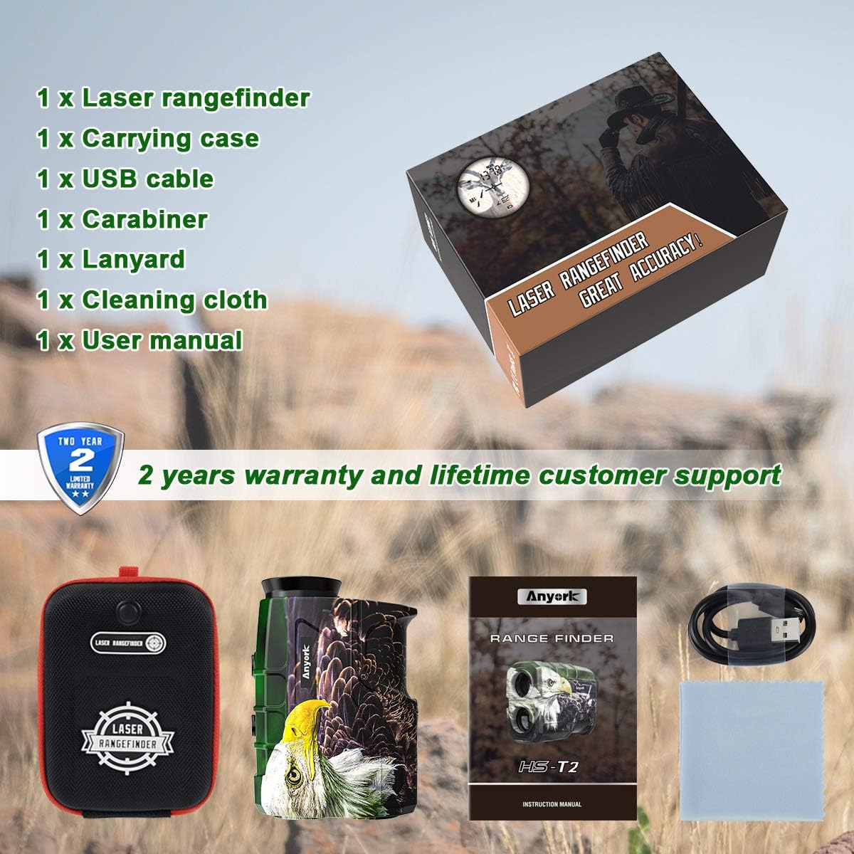 Anyork Hunting Rangefinder with Rechargeable Battery, 1000 Yards Laser Range Finder for Bow Hunting, 6X Magnification Archery Rangefinder with Scan Distance Angle, Carrying Case : Sports & Outdoors