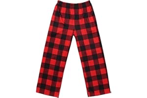 Ekouaer Boys Pajama Pants Soft Plaid Long Pj Pants Kids Cute Elastic Waist SLeep Bottoms with 2 Pockets 6-14 Years