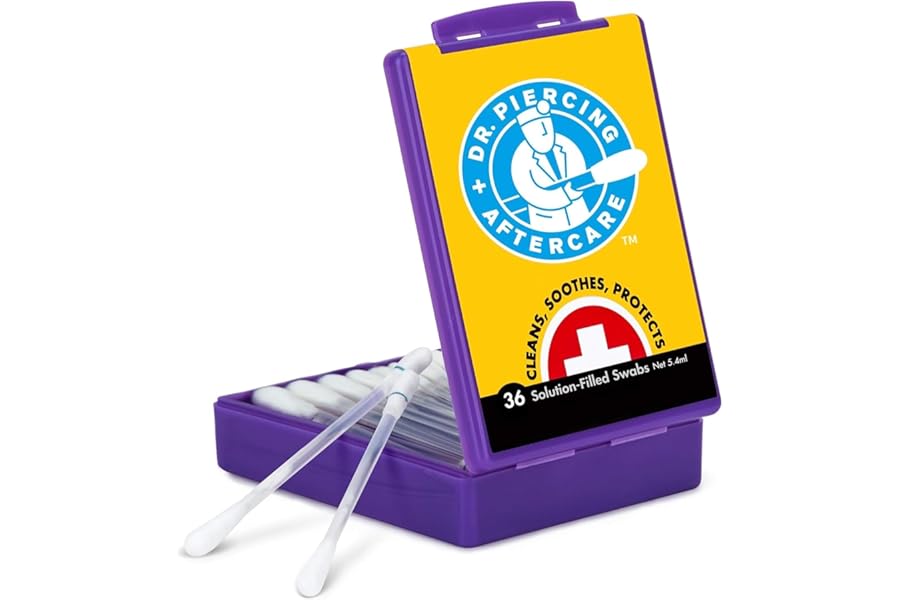Dr. Piercing Aftercare Swabs – Piercing Bump Saline Solution for Cleansing Earring, Nose, Belly, and Ear Piercings – Gentle Saline Wash for a Refreshing Experience – 36 Easy-to-Use Swabs (1-Pack)