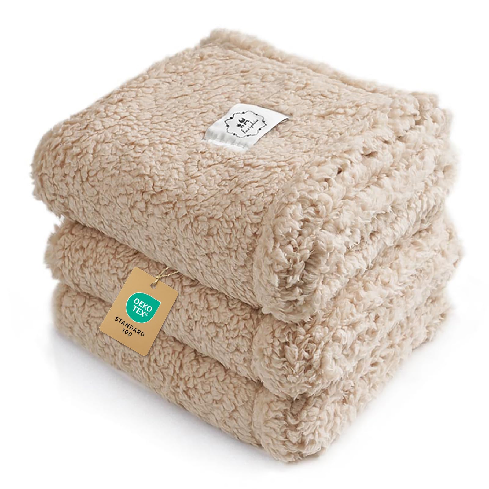Photo 1 of 1 Pack 3 Calming Blankets Fluffy Premium Fleece Pet Blanket Soft Sherpa Throw for Dog Puppy Cat Beige Medium (30" x20'')