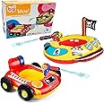 2 Pack Inflatable Kids Pool Floats with Water Gun, Pool Toys for Kids Ages 4-8, Blow Up Toddler Pool Floats, Swimming Pool Game Toys, Fire Truck and Pirate Ship Floaties for Boys Girls and Child