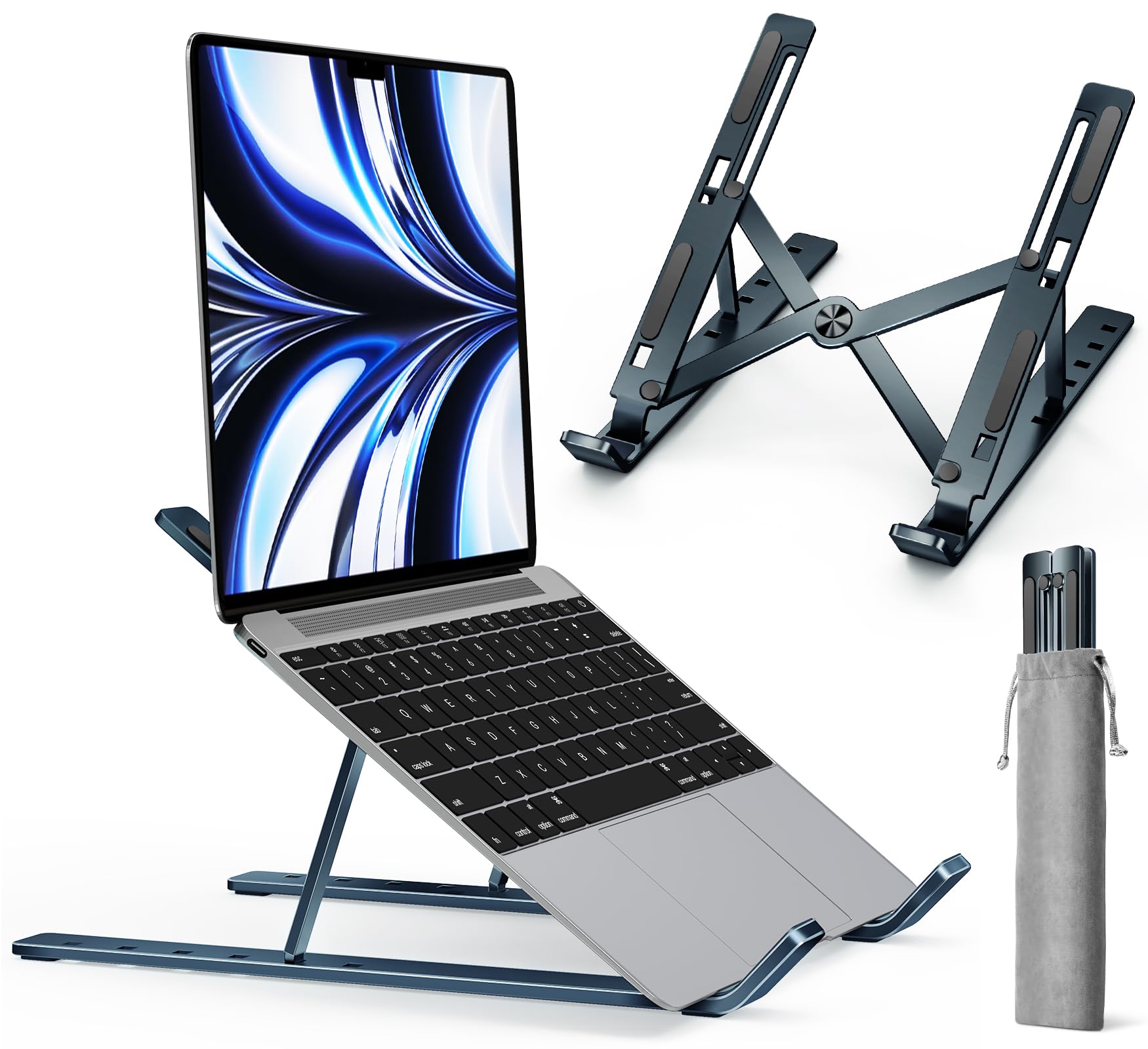 ivoler Laptop Stand, Laptop Holder Riser Computer Tablet Stand, 6 Angles Adjustable Aluminum Ergonomic Foldable Portable Desktop Holder Compatible with MacBook,iPad, HP, Dell, Lenovo 10-15.6” Midnight