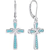 YL Cross Earrings 925 Sterling Silver Infinity Dangle Drop Earrings Birthstone Criss Leverback Jewelry