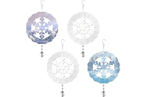ACFUNIQUE 4 Pack Sublimation Wind Spinner Blanks Metal Wind Spinners Sublimation Blanks Aluminum Hanging Wind Spinner 3D DIY Wind Sculpture for Yard and Garden Indoor Ourdoor Decoration(Snowflake)
