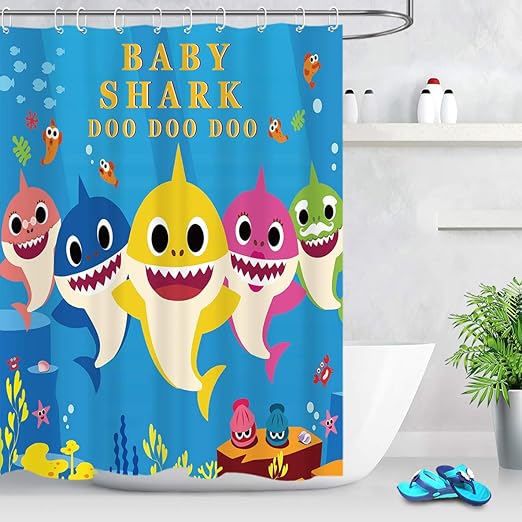 Amazon Com Lb Cute Cartoon Fish Shower Curtain Blue Underwater Sea World Starfish Coral Reefs Kids Bathroom Curtain Decor Hooks Included 60x72 Inch Polyester Fabric Waterproof 10 Holes Home Kitchen