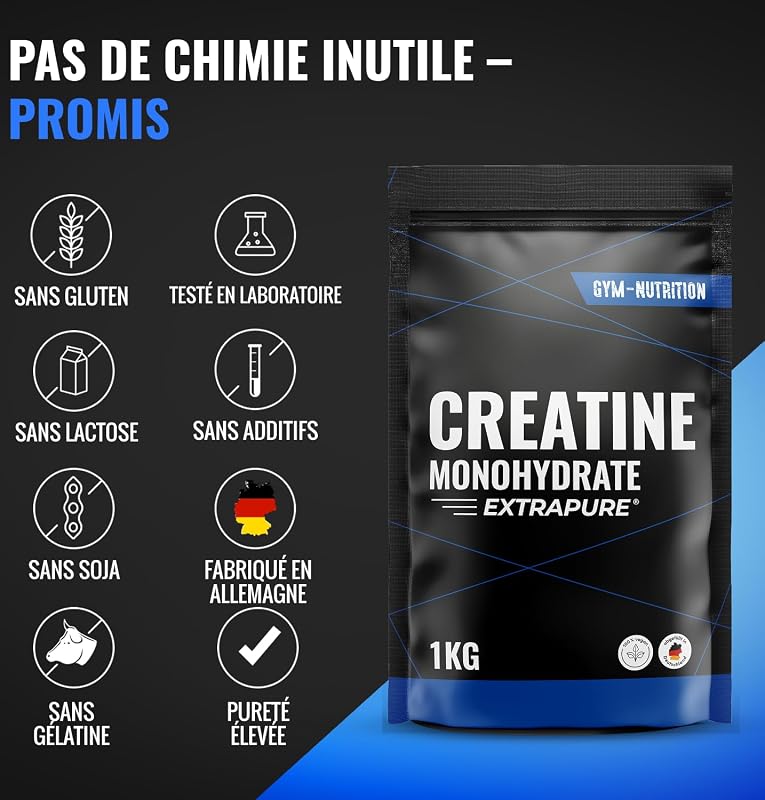 Creatine Monohydrate Poudre – 1 kg (1000g) - avec Inuline - EXTRAPURE®