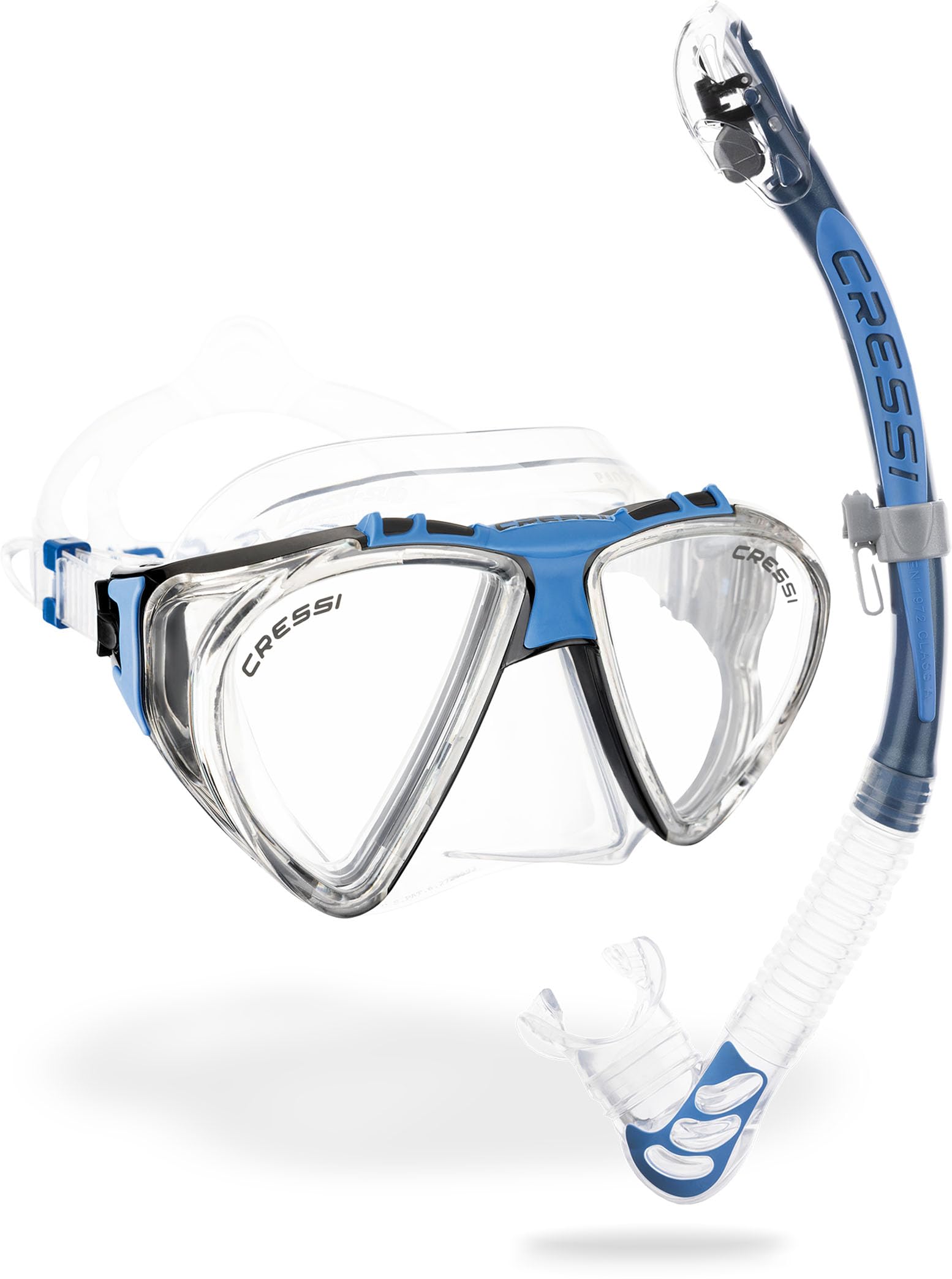 CRESSI Penta & Alpha Combo Clear/Blue - Penta Mask + Alpha Snorkel for Diving and Snorkelling, Transparent/Blue, One Size, Unisex