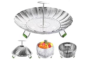 Steamer Basket Foldable Stainless Steel Vegetable Steam er Bask et for Veggie Seafood Cooking, Folding Expandable Fits Variou