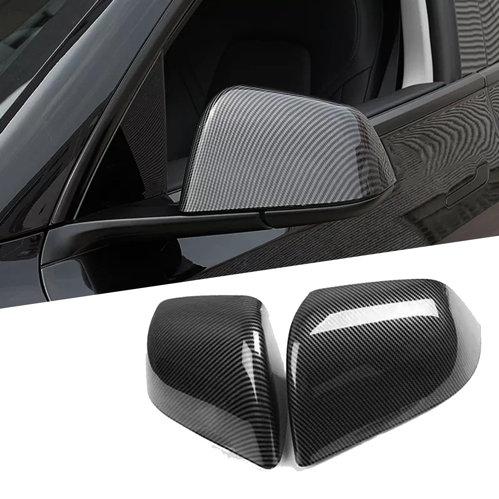 Photo 1 of XTnueotr for Tesla Model Y Rearview Mirror Guard Cover, Side Mirror Cover Exterior Accessories fit for Model Y 2021-2024 (Model Y-Gloss Carbon Fiber Pattern)