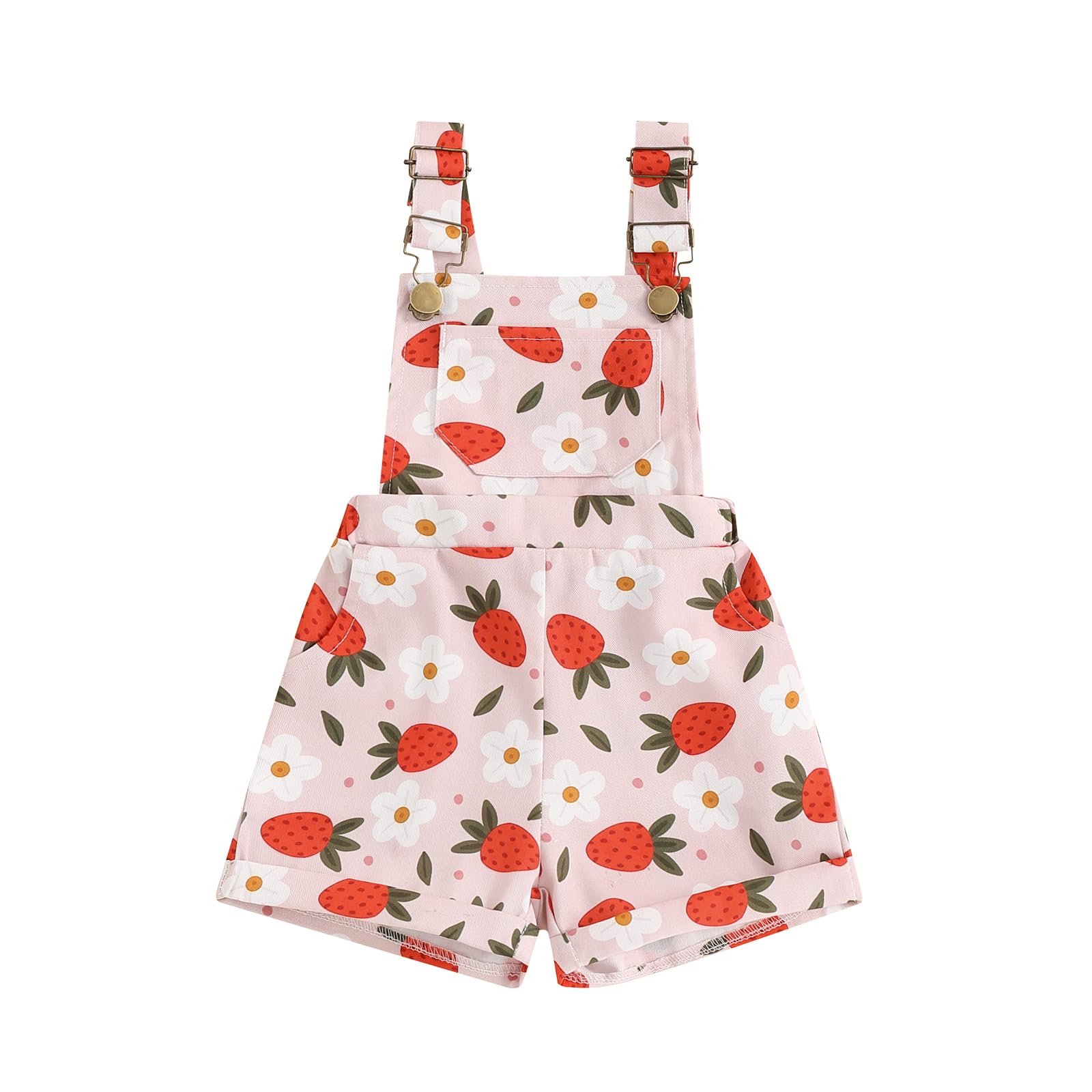 Photo 1 of Afunbaby Toddler Baby Girl Clothes Summer Floral Overalls Suspender Shorts Romper Jumpsuit Little Girls Outfit Clothing (Strawberry print, 12-18 Months)
