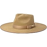 FLUFFY SENSE. Unisex Wide Brim Sun Hat Straw Panama Rancher Fedora Hat for Men Beach Hat for Women