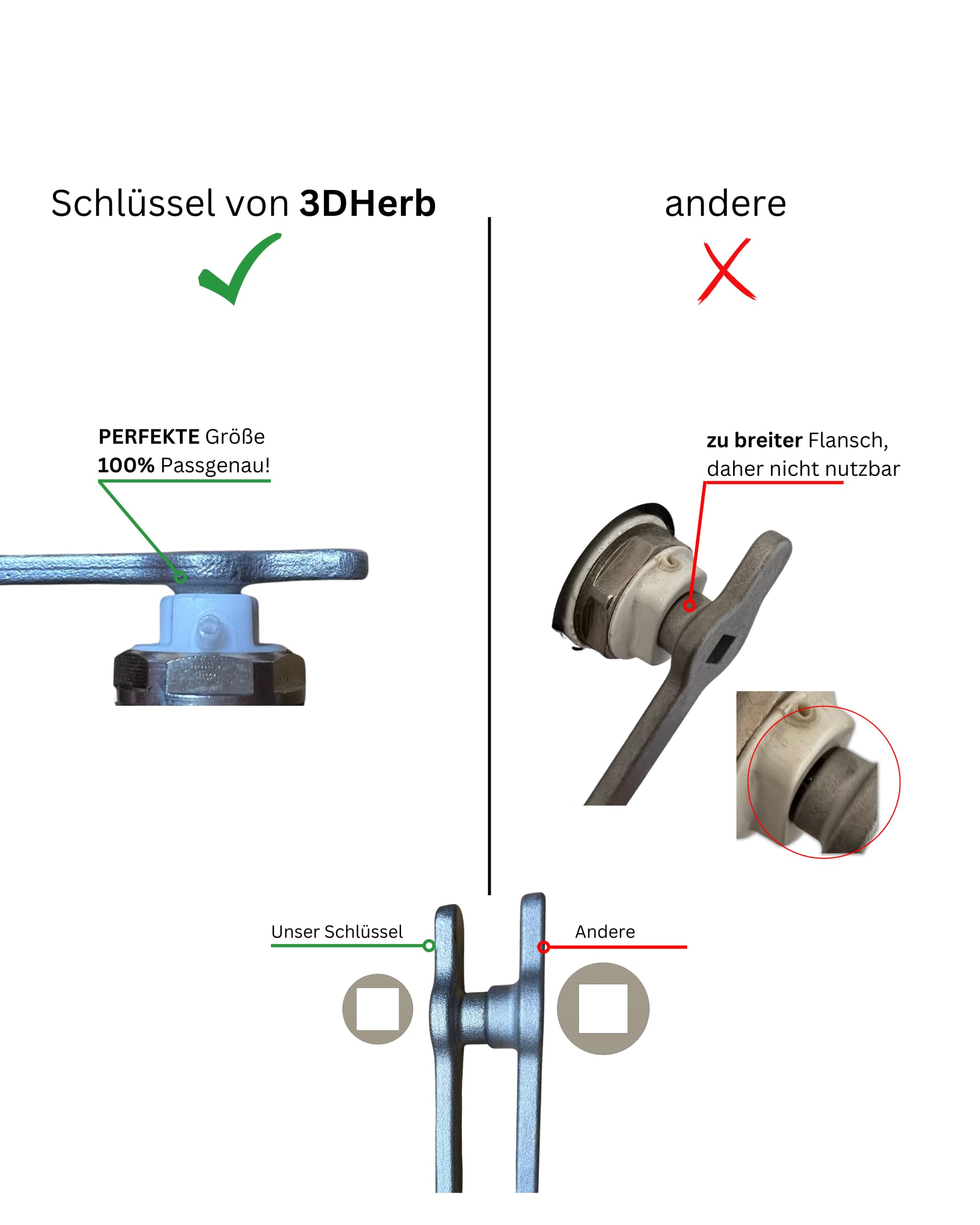 3DHerb Entlüftungsschlüssel, Edelstahl Heizungsschlüssel, Heizkörper Entlüftungsgriff, Vierkantschlüssel, Heizung entlüften, aus hochwertigem Edelstahl - DAS ORIGINAL - 9