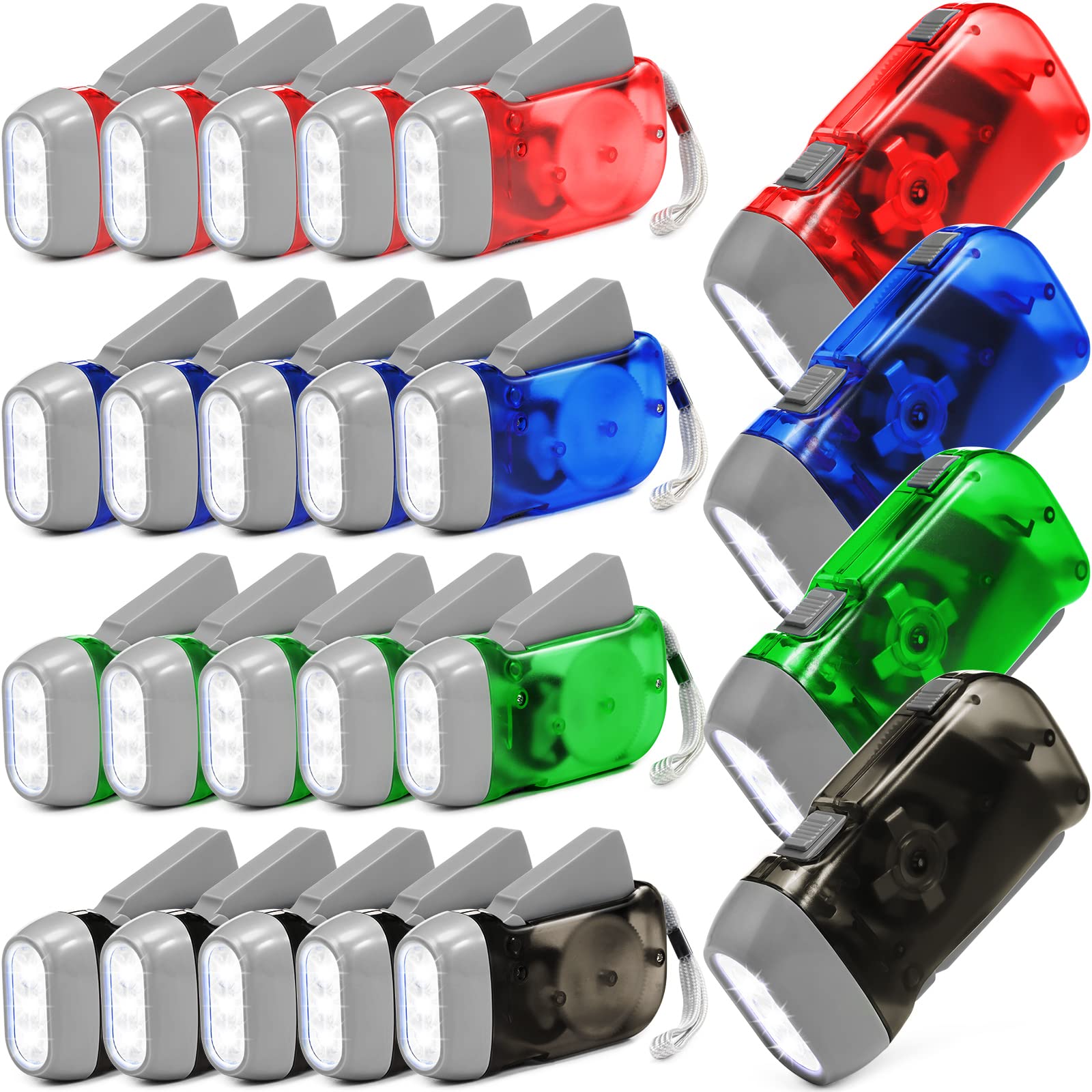 Photo 1 of Mudder 24 Pieces Hand Crank Flashlight with LED Self Powered Charging Torch Dynamo for Camping Emergency(Green, Grey, Blue, Red)