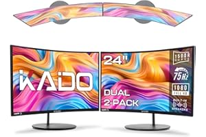 Kado Dual Monitor Setup - 2-Pack 24" Curved 1920x1080 Computer Monitor 1500R 75Hz VESA Mount HDMI Office Gaming Hybrid Built-in Speakers (C24X Dual Series)