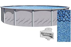 Lake Effect Pools 'Galleria' 33' Round Above Ground Swimming Pool | 52" Height | Resin Protected Steel-Sided Walls | Bundle with Boulder Swirl Pattern 25 Gauge Overlap Liner and Widemouth Skimmer
