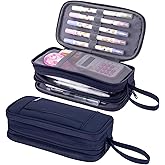 NOL Natural Organic Lifestyle Large Capacity Pencil Case Zipper Pencil Purse 3 Compartment Pencil Pouch Office Stationery Organizer Multi-functional Pencil Bag for School Girl Boy Adults - Navy blue