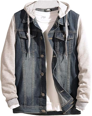 mens denim jacket with cotton sleeves