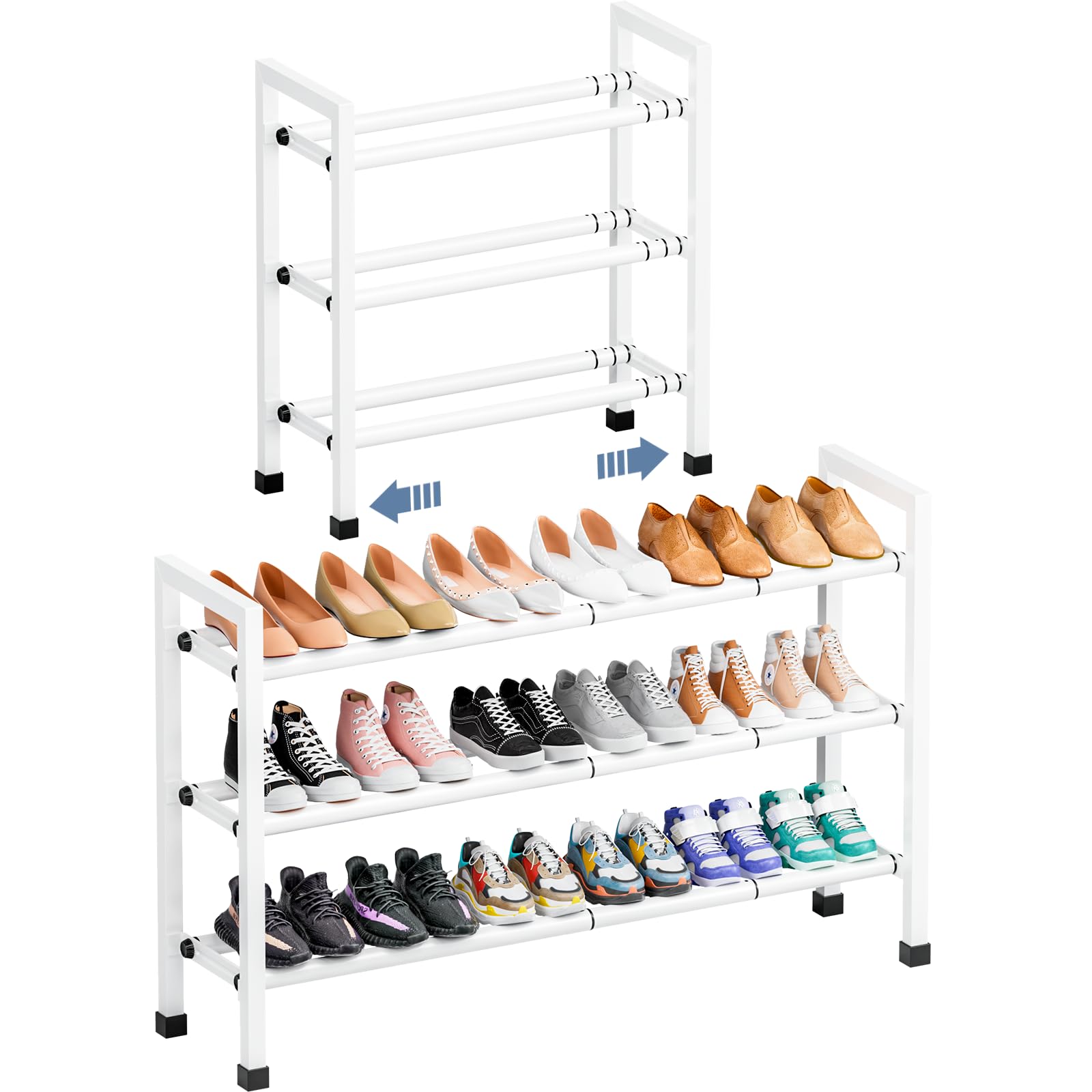 Photo 1 of Mavivegue 3-Tier 19"-43.3" Adjustable Shoe Rack for Closet,Expandable Shoe Rack, Hall Entryway,Front Door,Garage, Sturdy Steel Space-Saving Rack, White?