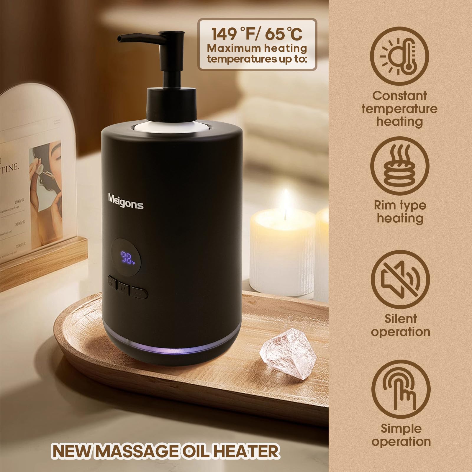 Oil Warmer for Massage, Massage Oil Warmer, Body Oils Heater for Spa, Salon and Barber Shops, with Two Oil Bottle Dispenser, Constant Temperature (Black)