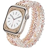VISOOM Beaded Bracelet Compatible for Apple Watch Band 42mm/41mm/40mm/38mm Series11 10 9 8 7 Se(3 2 1) Series 6/5/4 Women Fashion Cute Handmade Pearl Stretchy Watch Strap for iWatch Bands Series 3/2/1