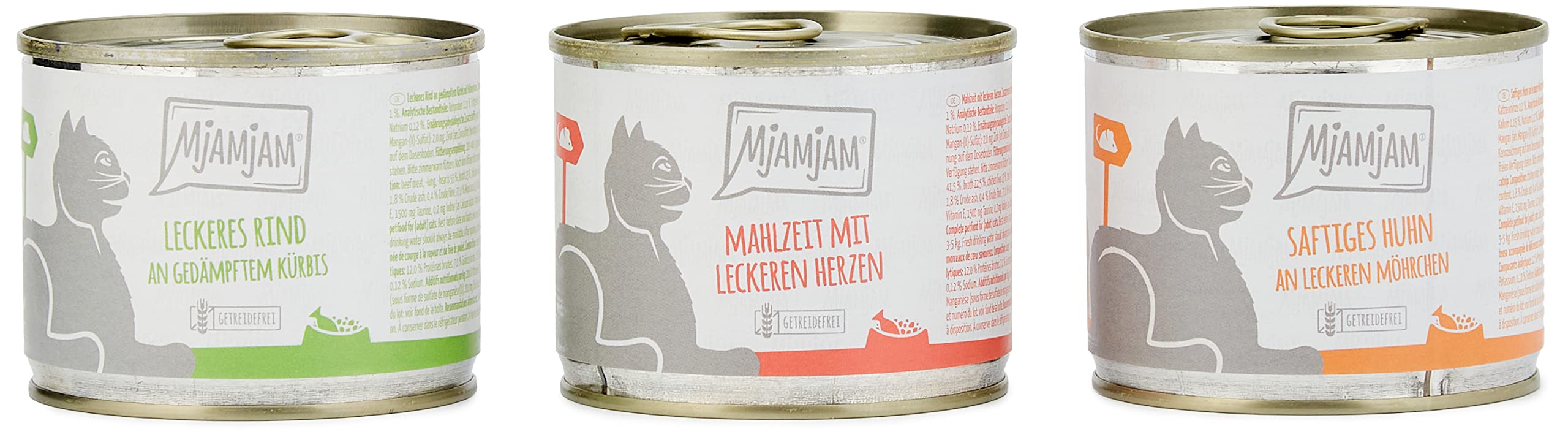 MjAMjAM - premium wet food for cats - mixed package I - chicken, beef, hearts, pack of 6 (6 x 200 g), grain-free with extra meat