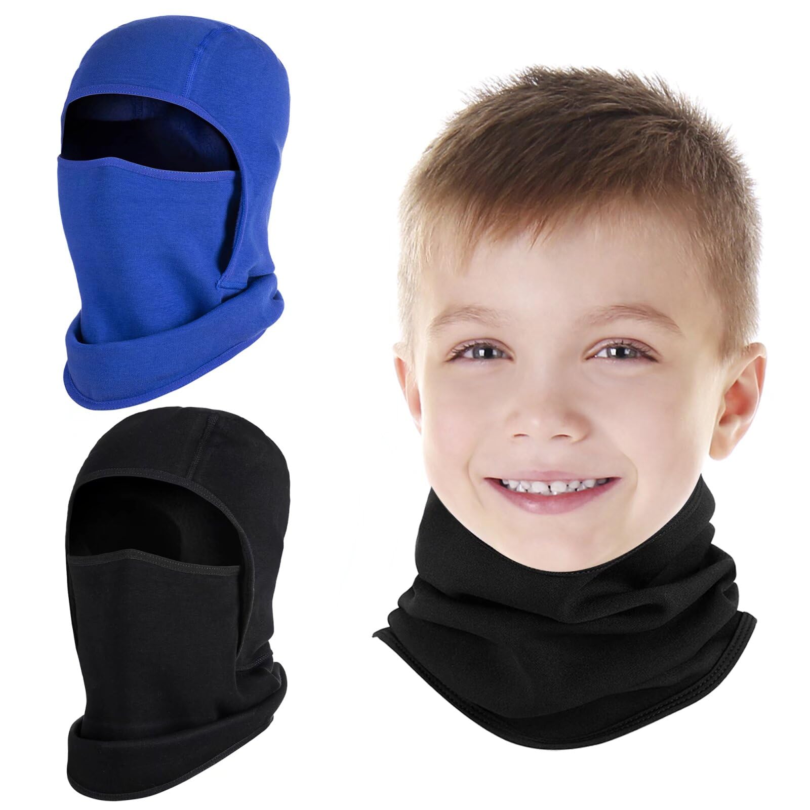 Photo 1 of 2 Pack Kids Balaclava Face Mask for Boys Girls, Windproof Winter Hat Ski Mask for Cold Weather, Breathable Face Warmer for Sports Skiing Cycling-9 Black Blue