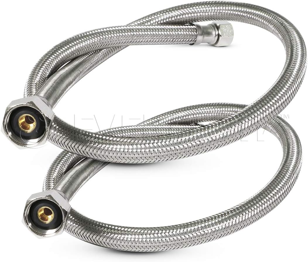 FlexCraft 27130-NL-2, Faucet Supply Line Connects Kitchen Sink To Water Supply, Braided Faucet Connector With 1/2 In x 3/8 In Brass Nut, Stainless Steel 30 In (Pack Of 2)