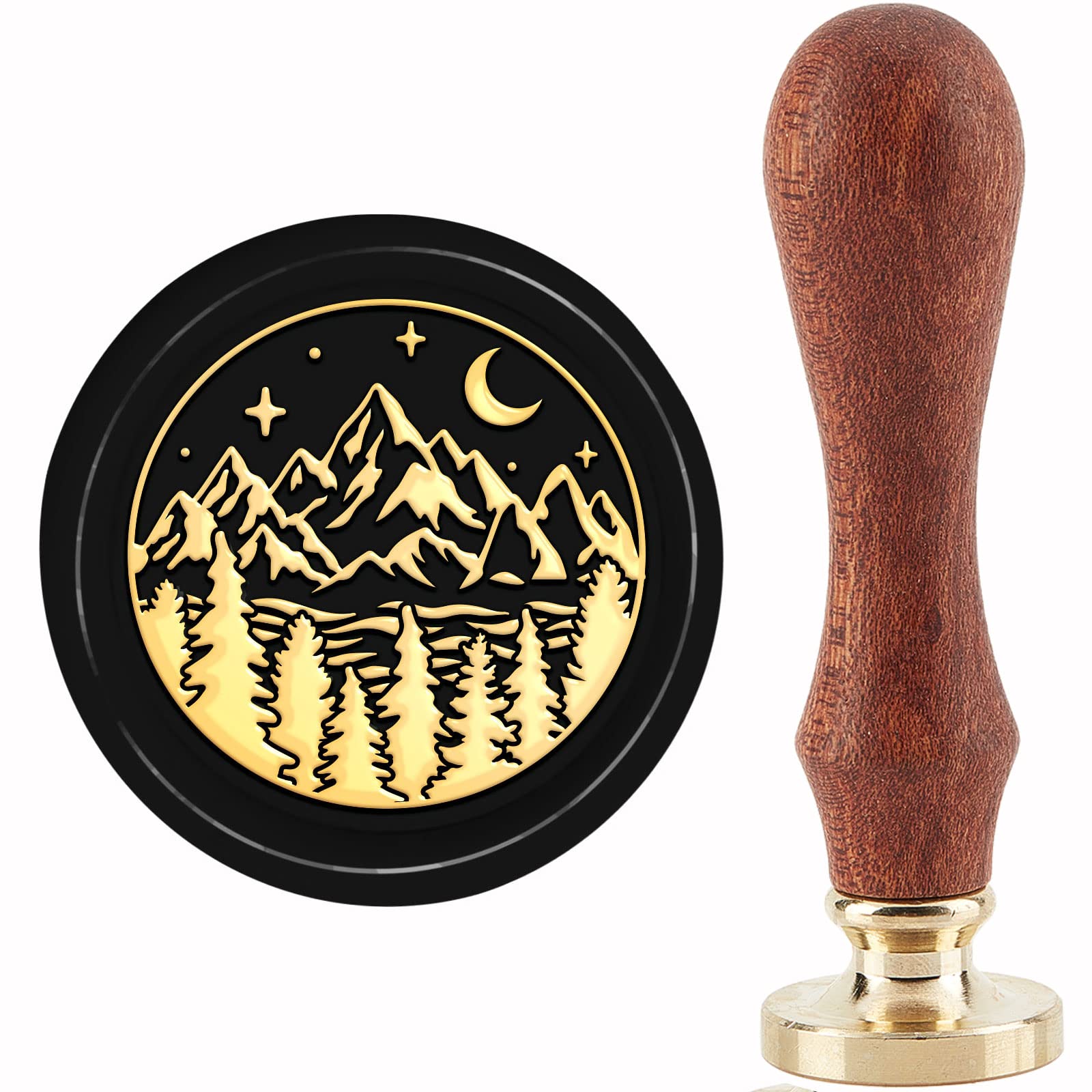 CRASPIRE Mountain Wax Seal Stamp Forest Lake Nature Sealing Stamp Copper Seals Retro Vintage Removable Brass Stamp Head with Wooden Handle for Wedding Letter Invitation Envelope Cards Decoration