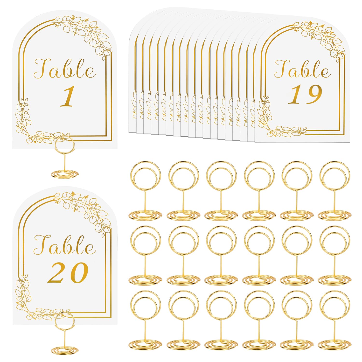 20pcs Wedding Table Numbers, Table Number Cards with 20pcs Round Seat Place Cardstock Holders Stands Clip Gold Table Numbers Reception Table Cards Practical Accessories for Wedding Party (1-20)