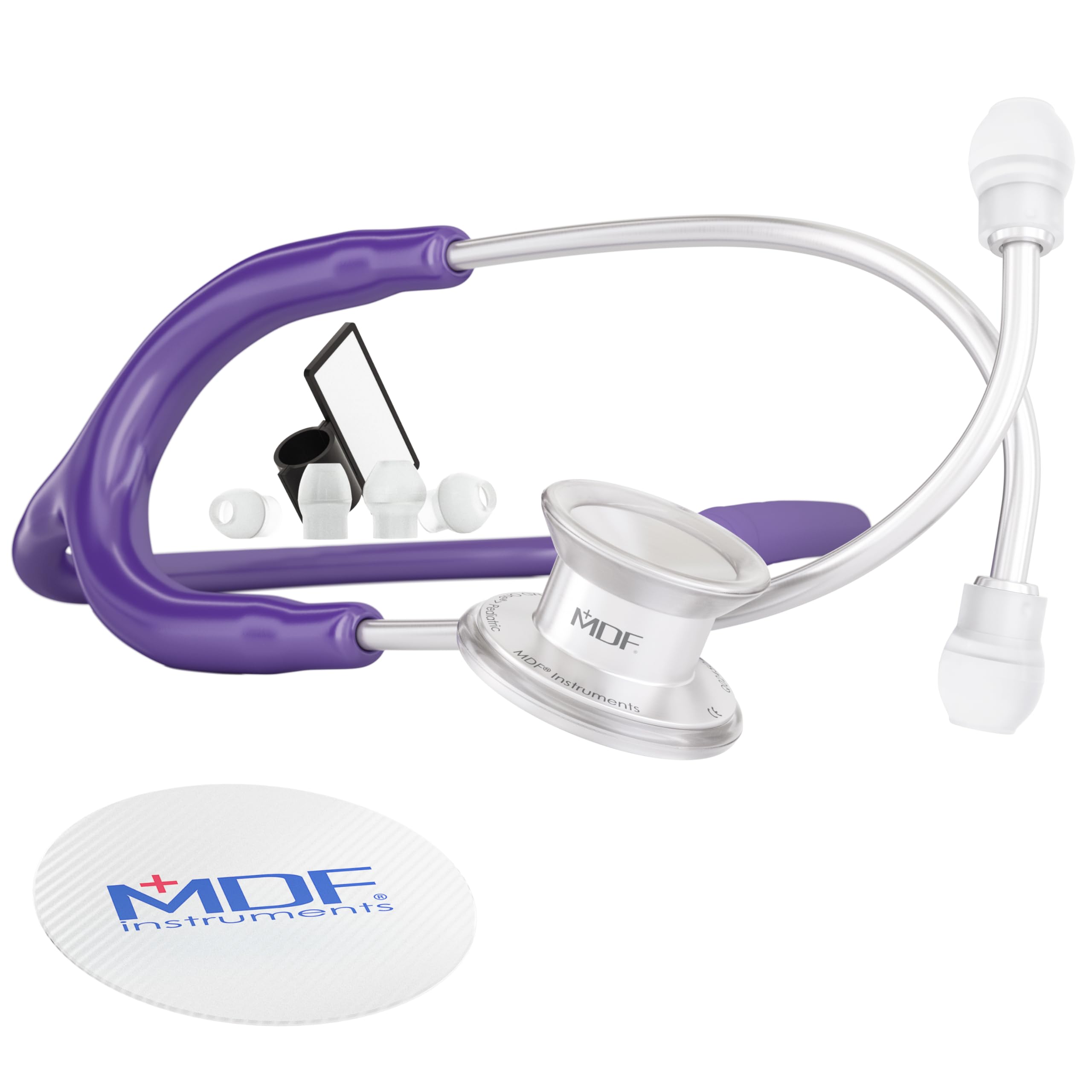 MDF Instruments, MD One Stainless Steel Premium Dual Head Pediatric Stethoscope,Purple Tube, Silver Chestpieces-Headset, MDF777C08