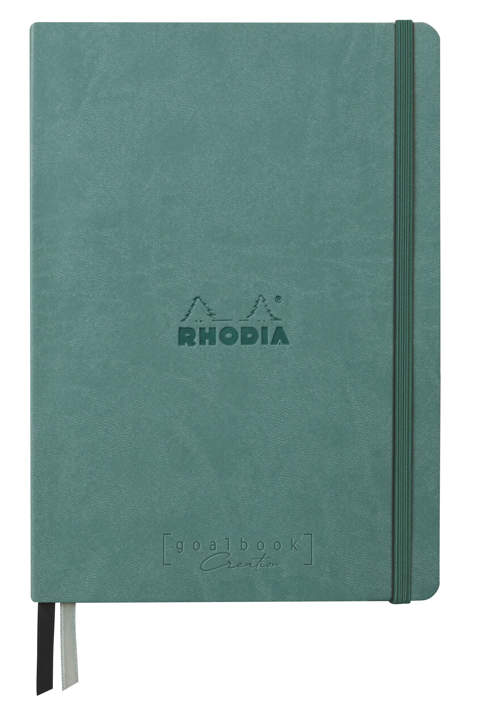 RHODIA 194448C - Rigid Notebook Journal Goalbook Creation Aqua - A5 - 14,8x21cm - Dotted - 160 pages Paper Maya Black 120 g/m² - 2 Ribbons - Faux Leather Cover