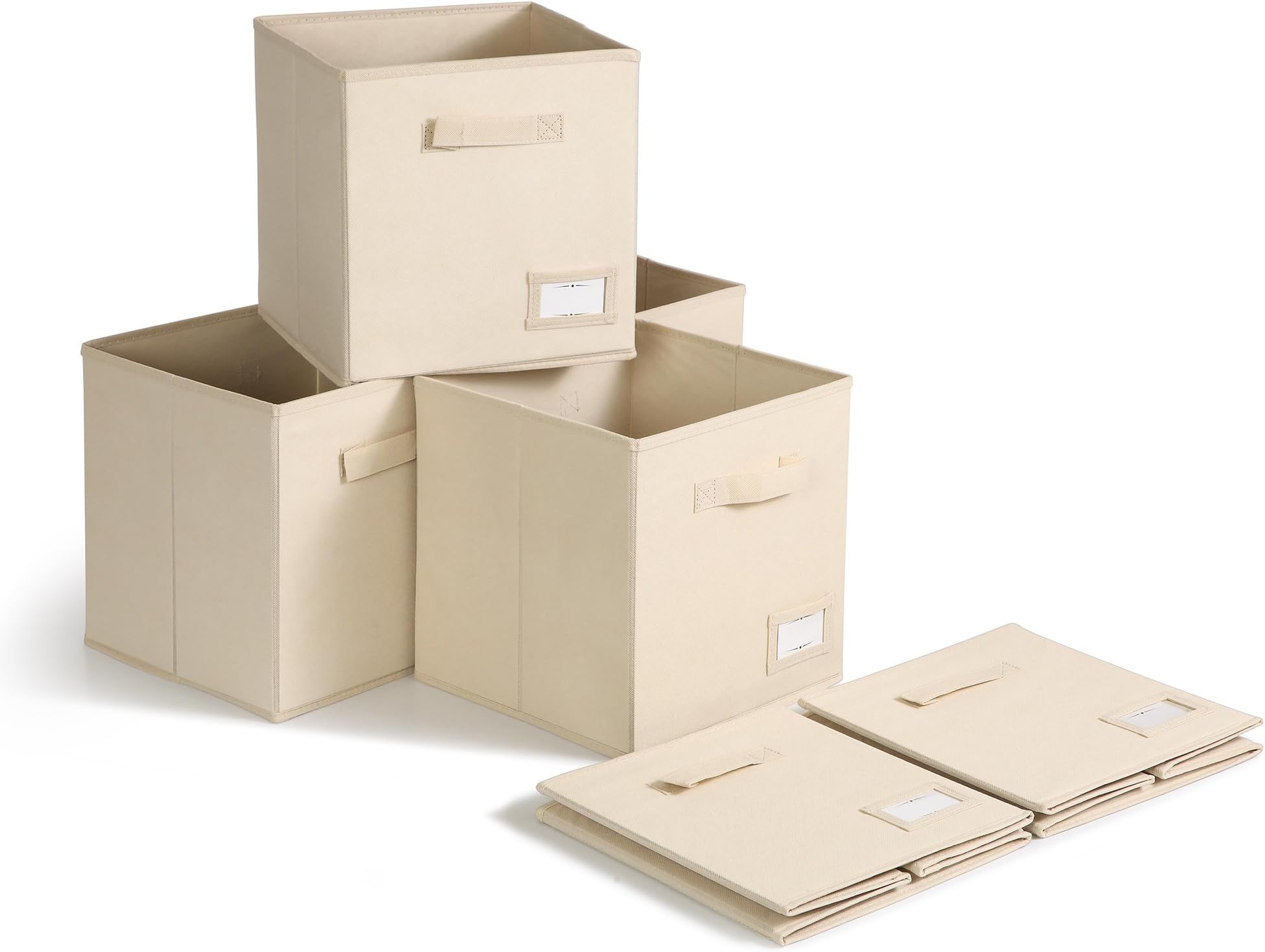 Safari Foldables Two Handle Foldable Fabric Storage Cube Closet Organizer, Cream Beige, Pack of 6
