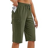 MAGCOMSEN Women's 13" Long Hiking Shorts UPF50+ Lightweight Quick Dry Knee Length Bermuda Cargo Shorts with 6 Pockets