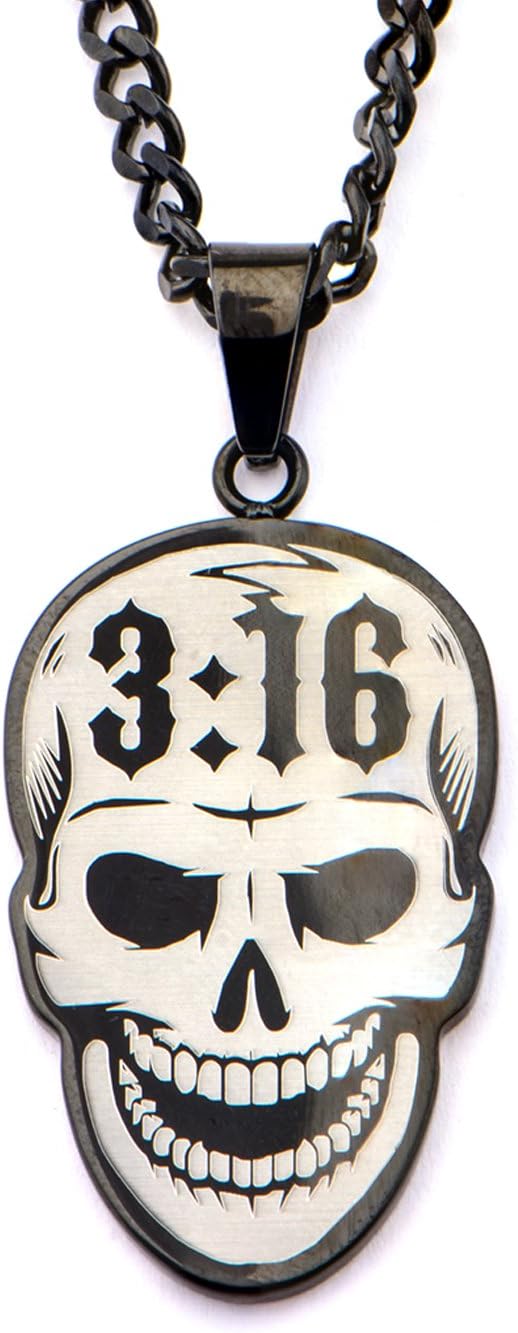 WWE Jewelry Stone Cold Stainless Steel Black-Plated Men's Pendant Necklace, 24"