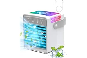 ASINGLEER Portable Air Conditioner, 4 in 1 Evaporative Air Cooler with 300ml Water Tank, Portable Air Cooler with 3 Speeds & 7 LED Lights, Personal Desktop Cooling Fan for Car Home Camping Room
