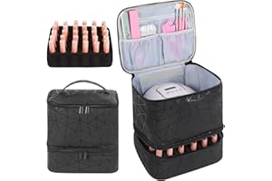 AGX Bravo Nail Polish Storage Organizer Double Layer Gel Nail Polish Bag for Nail Dryer UV Light Carrying Case Holds 30 Bottles Travel Portable Compartment Bag for Manicure Supplies, Black (BAG ONLY)