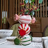DIF DECO Unique Ceramic Vase,Candy Shape Aesthetic Vase Cute Christmas Decorative Flower Vase 9.88 Inch Modern Funny Vase for Home/Holiday/Weddings/Party Table Flower Decor